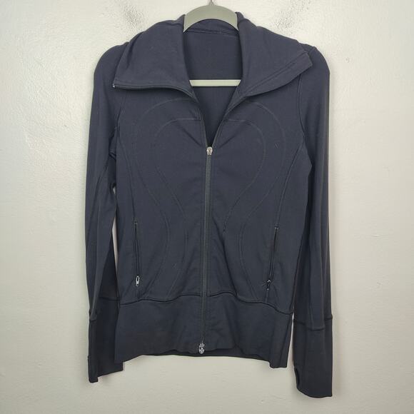 Lululemon In Stride Jacket Black Womens 4 Luon Full Zip Running Stretch BBL‎ - Picture 1 of 6